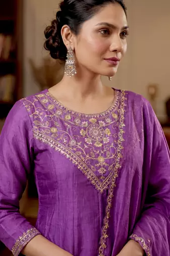 Purple color beautiful vichitra silk ceremonial readymade suit