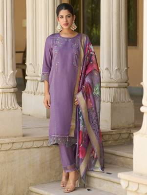 Lavender color silk blend embroidery sophisticated salwar kameez 1