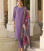 Lavender color silk blend fabric designer embroidery work sophisticated girlie salwar kameez