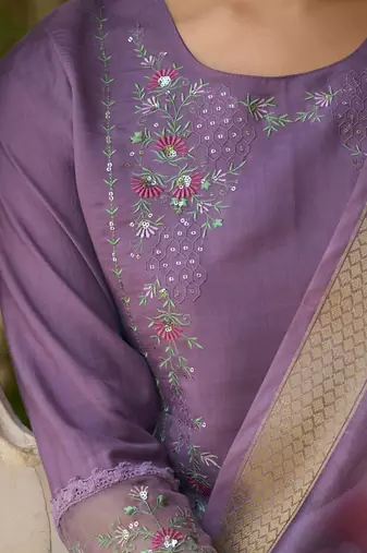 Lavender color silk blend embroidery sophisticated salwar kameez