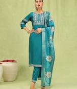 Rama color viscose roman silk fabric designer embroidery work sophisticated girlie salwar kameez