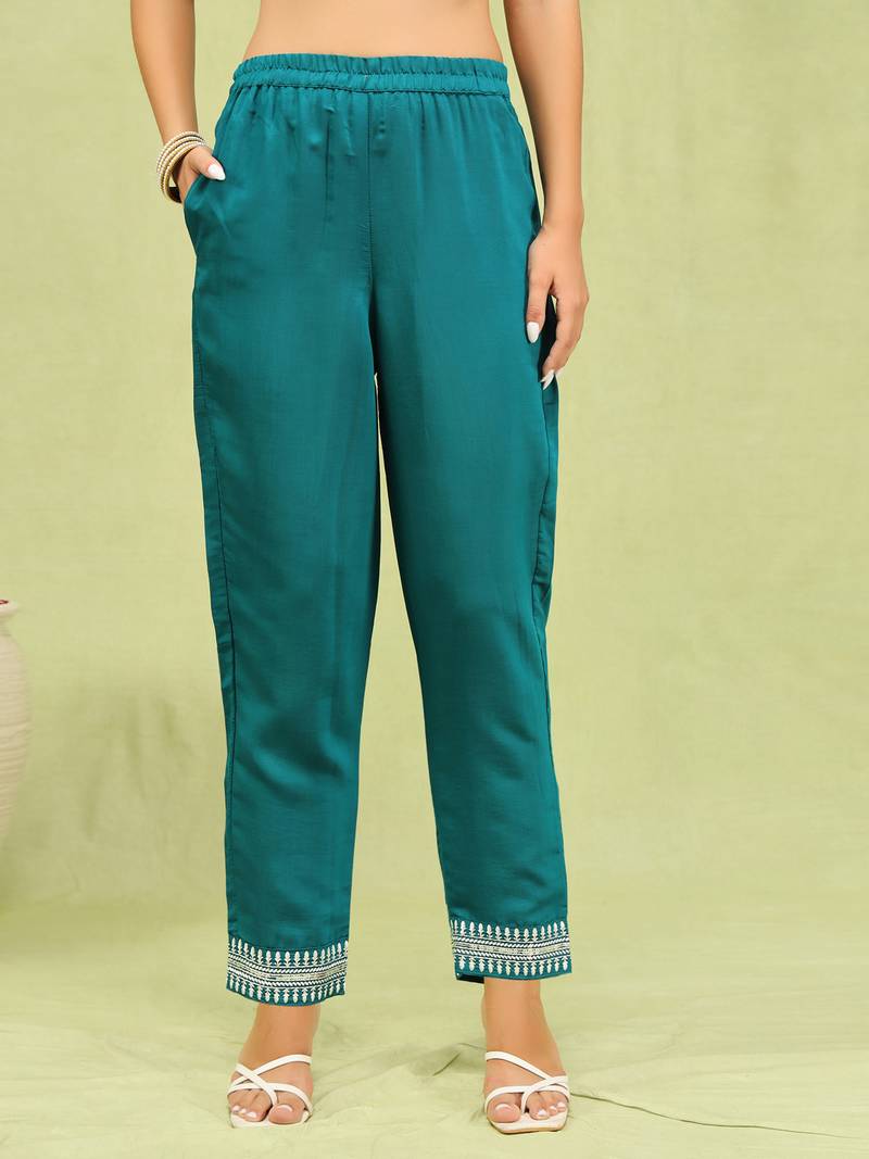 Rama color viscose roman silk fabric designer embroidery work sophisticated girlie salwar kameez