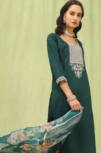 Green color viscose roman silk embroidery sophisticated salwar kameez
