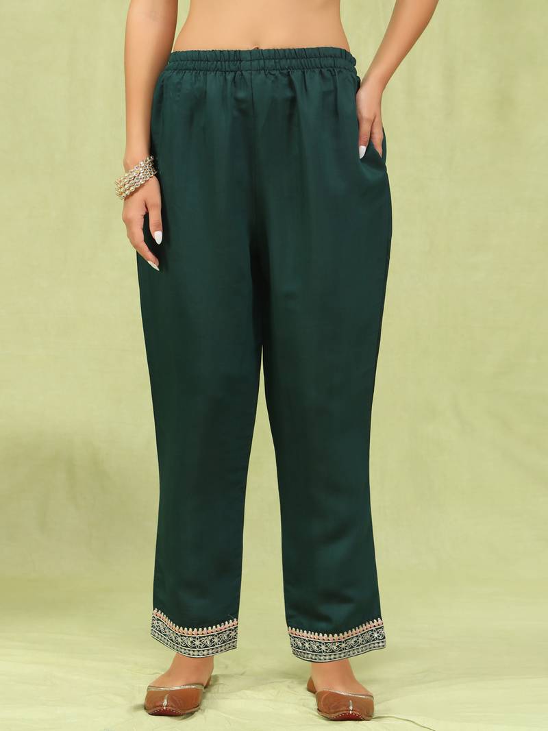 Green color viscose roman silk fabric designer embroidery work sophisticated girlie salwar kameez