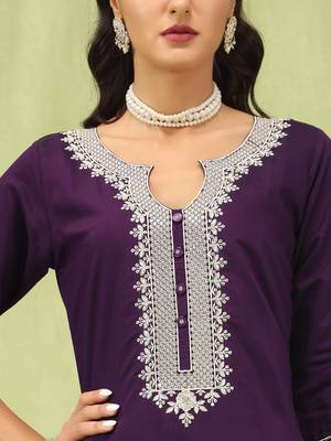 Purple color viscose roman silk embroidery sophisticated salwar kameez 3