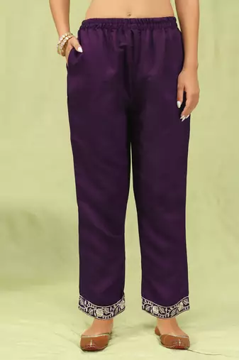 Purple color viscose roman silk embroidery sophisticated salwar kameez