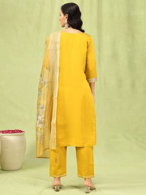 Yellow color viscose roman silk embroidery sophisticated salwar kameez 2