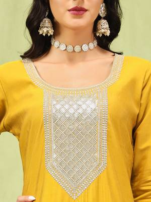 Yellow color viscose roman silk embroidery sophisticated salwar kameez 3