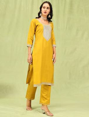 Yellow color viscose roman silk embroidery sophisticated salwar kameez 4