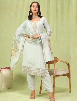 Grey color viscose roman silk embroidery sophisticated salwar kameez 1