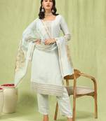 Grey color viscose roman silk fabric designer embroidery work sophisticated girlie salwar kameez