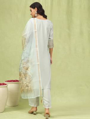 Grey color viscose roman silk embroidery sophisticated salwar kameez 2