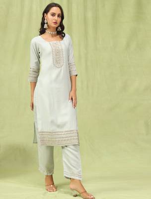Grey color viscose roman silk embroidery sophisticated salwar kameez 4