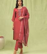 Peach color viscose roman silk fabric designer embroidery work sophisticated girlie salwar kameez