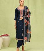 Blue color viscose roman silk fabric designer embroidery work sophisticated girlie salwar kameez