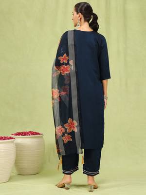 Blue color viscose roman silk embroidery sophisticated salwar kameez 2