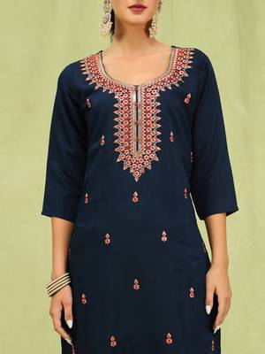 Blue color viscose roman silk embroidery sophisticated salwar kameez 3