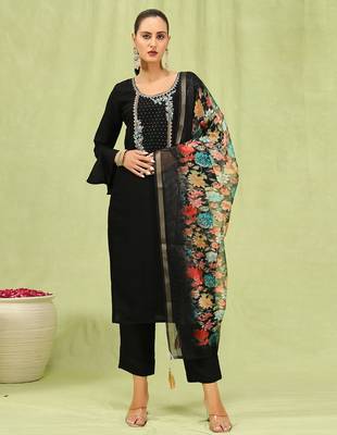 Black color viscose roman silk embroidery sophisticated salwar kameez 1