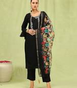 Black color viscose roman silk fabric designer embroidery work sophisticated girlie salwar kameez
