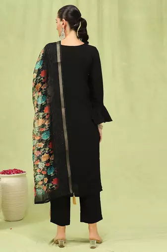 Black color viscose roman silk embroidery sophisticated salwar kameez