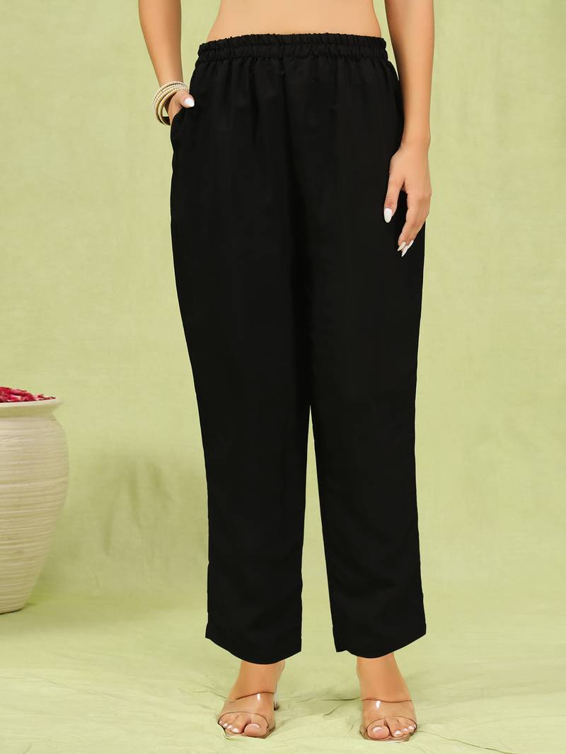 Black color viscose roman silk fabric designer embroidery work sophisticated girlie salwar kameez