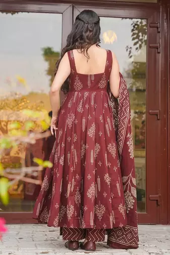 Brown color muslin printed readymade ceremonial palazzo dress