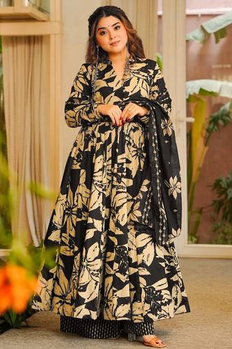 Black color muslin fabric designer printed readymade ceremonial palazzo dress