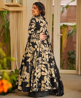 Black color muslin printed readymade ceremonial palazzo dress 2