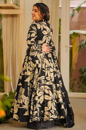 Black color muslin printed readymade ceremonial palazzo dress