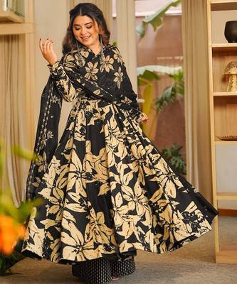 Black color muslin printed readymade ceremonial palazzo dress 3