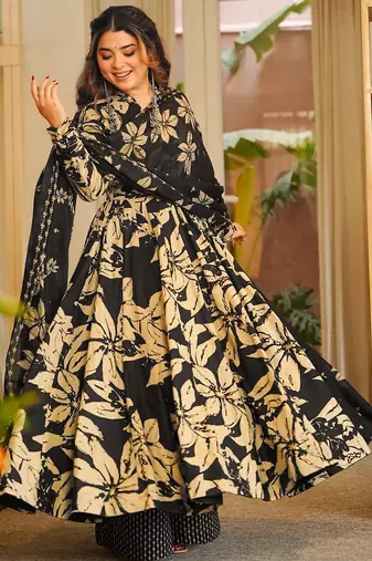 Black color muslin printed readymade ceremonial palazzo dress