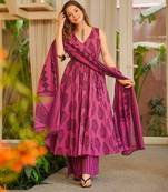 Pink color muslin fabric designer printed readymade ceremonial palazzo dress