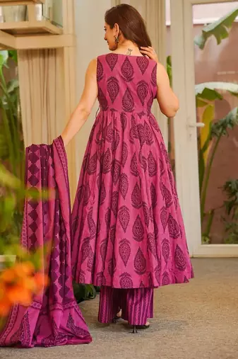 Pink color muslin printed readymade ceremonial palazzo dress