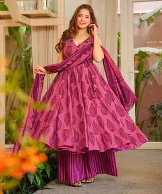 Pink color muslin printed readymade ceremonial palazzo dress 3