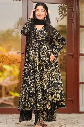 Black color muslin fabric designer printed readymade ceremonial palazzo dress