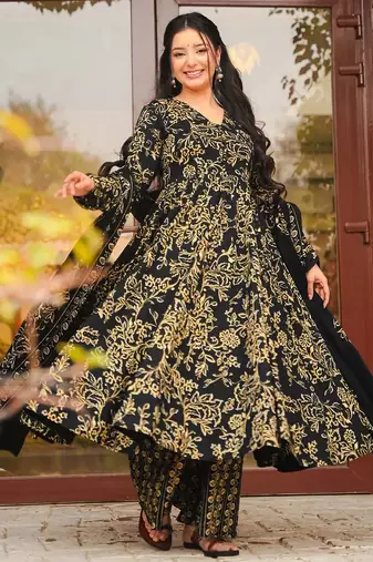 Black color muslin printed readymade ceremonial palazzo dress