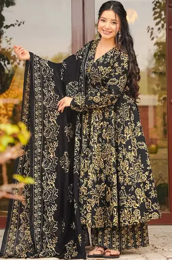 Black color muslin printed readymade ceremonial palazzo dress