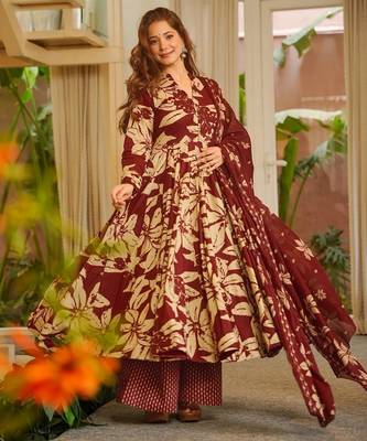Burgundy color muslin printed readymade ceremonial palazzo dress 3