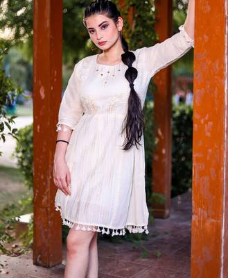Off white color beautiful formal looks ceremonial khadi cotton kurta 3