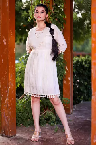 Off white color beautiful formal looks ceremonial khadi cotton kurta