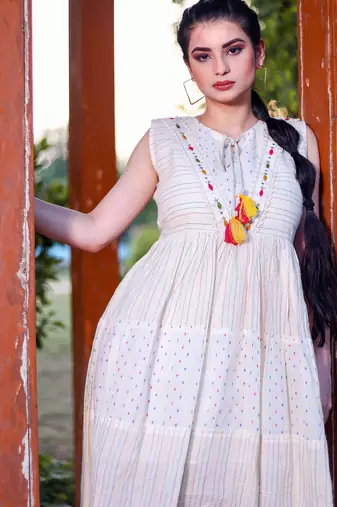 Off white color beautiful formal looks ceremonial khadi cotton kurta