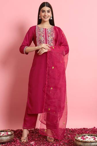 Pink color designer embroidered silk blend ethnic festive special suit
