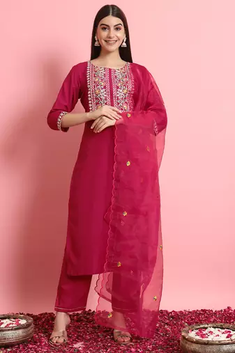 Pink color designer embroidered silk blend ethnic festive special suit