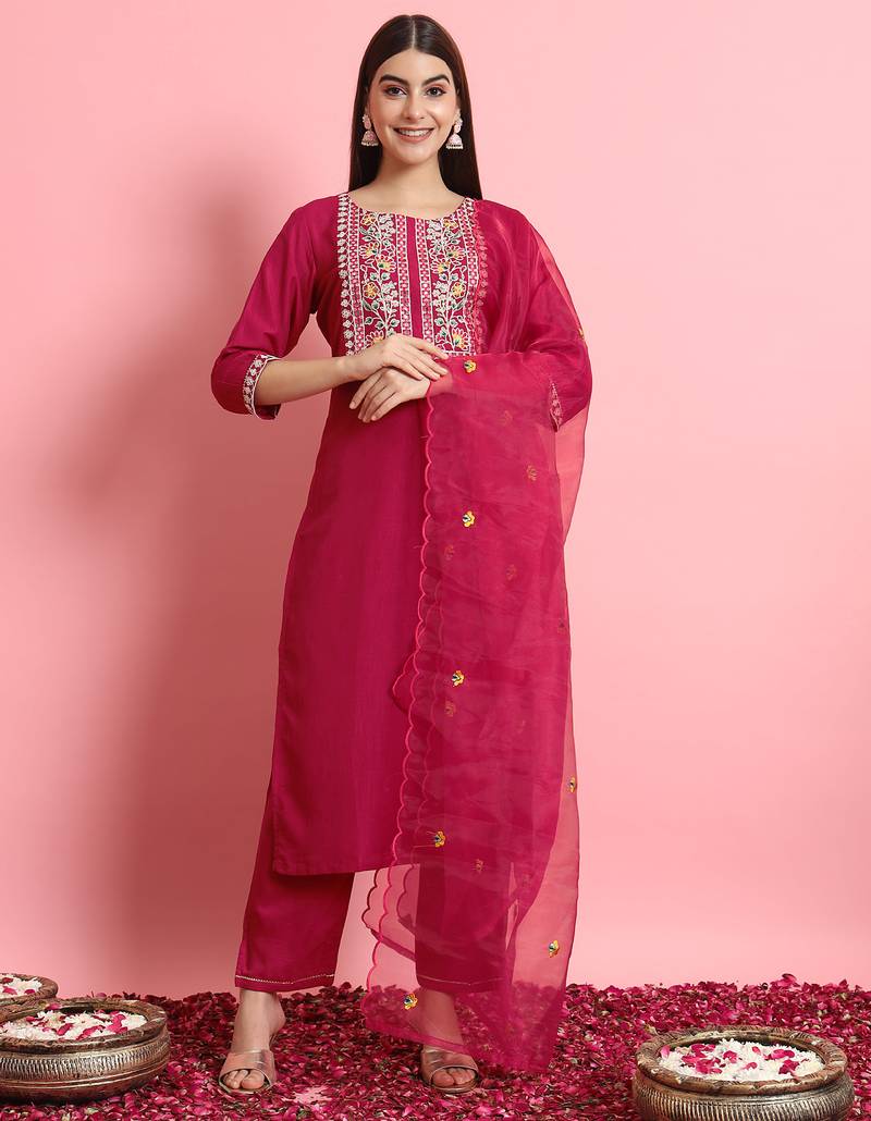 Pink color designer embroidered silk blend ethnic festive special suit