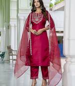 Pink color designer embroidered silk blend ethnic festive special suit