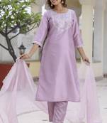 Lavender color designer embroidered silk blend ethnic festive special suit