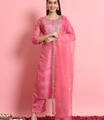 Pink color designer embroidered silk blend ethnic festive special suit