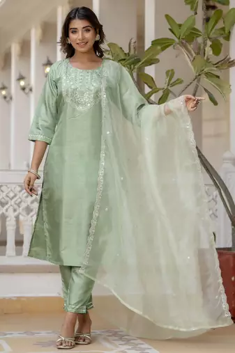 Pista color designer embroidered silk blend ethnic festive special suit