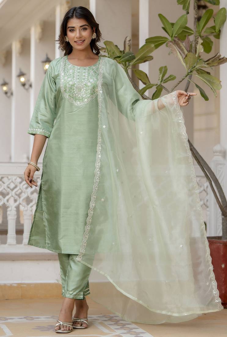 Pista color designer embroidered silk blend ethnic festive special suit
