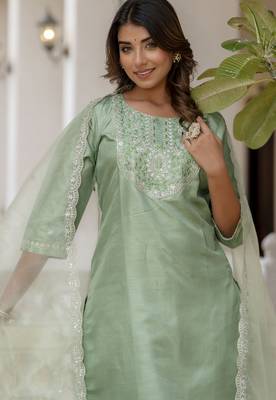 Pista color embroidered silk blend festive special suit 3